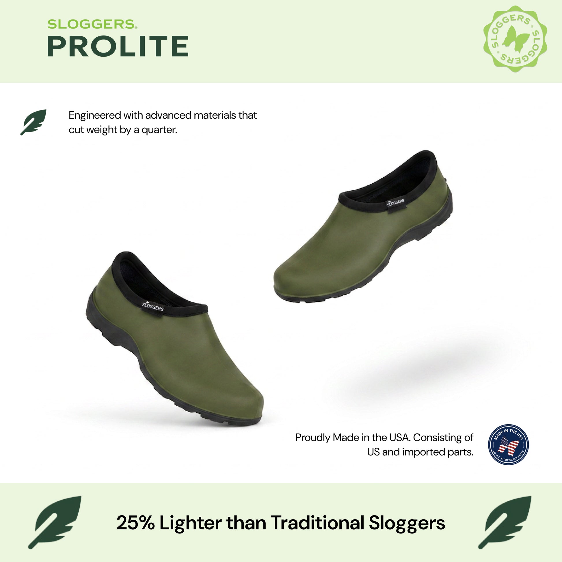 Sloggers Women's ProLite Slip-Ons in Olive Green