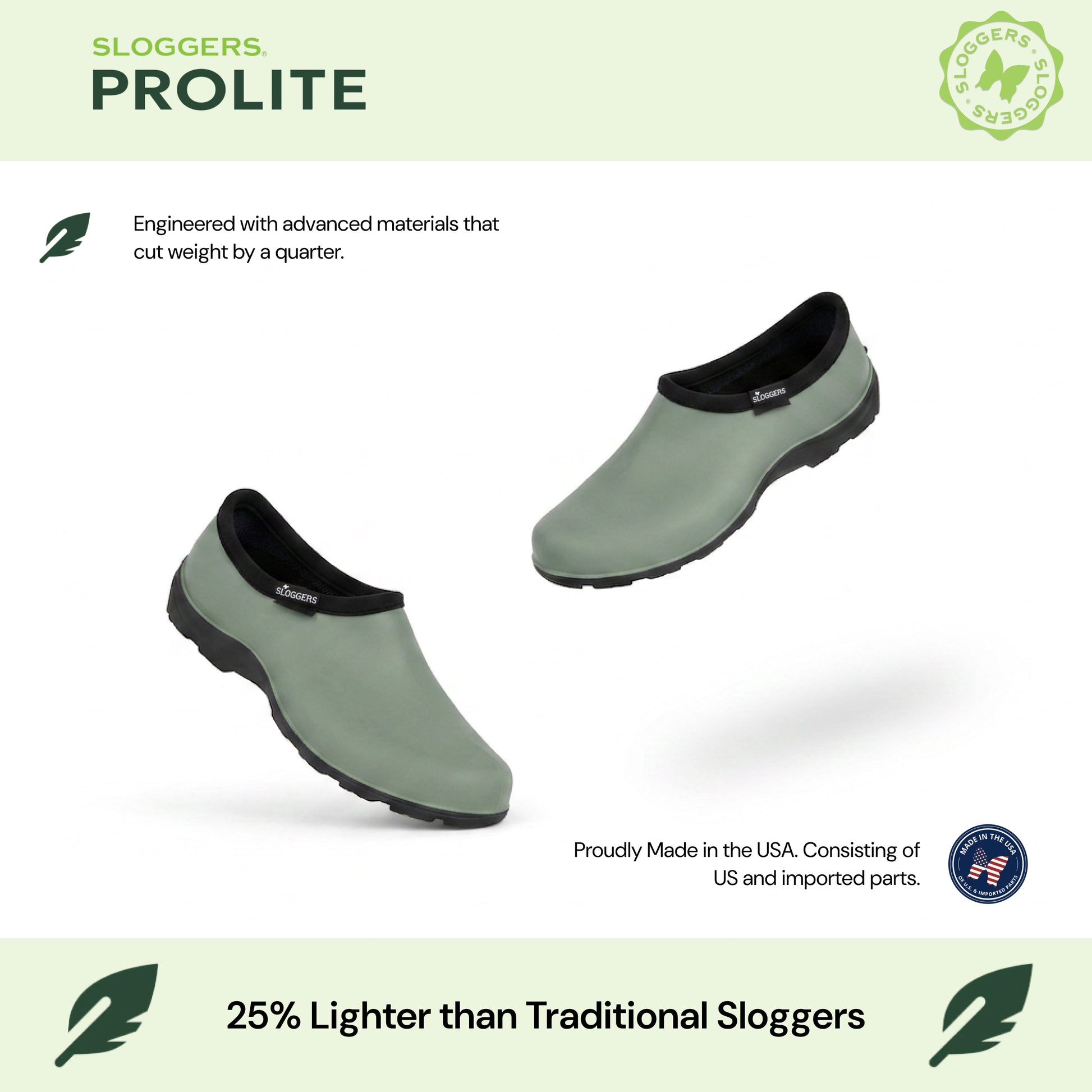 Sloggers Women's ProLite Slip-Ons in Sage Light Green
