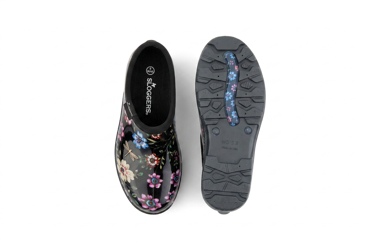 Sloggers Women's Original Garden Shoe in Ditsy Spring Black