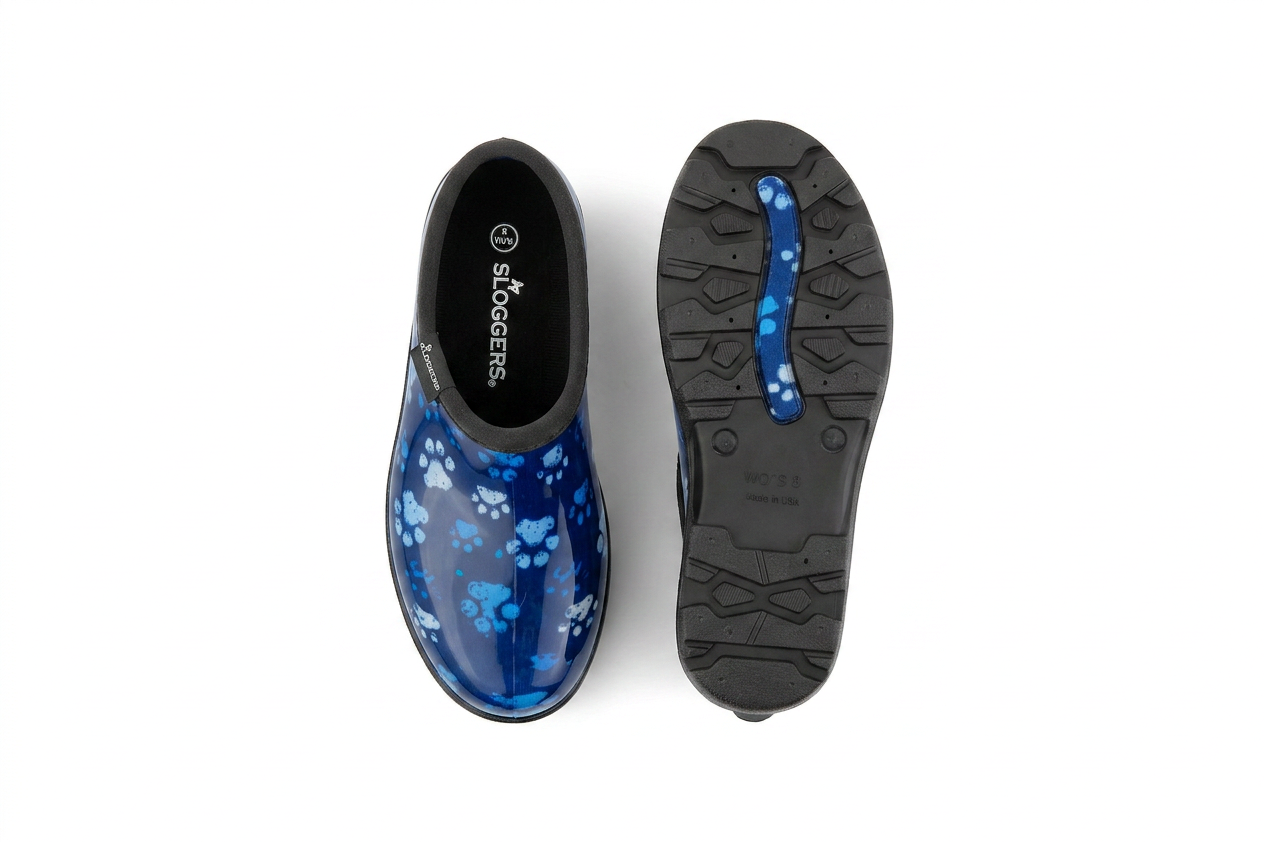 Sloggers Women's Original Garden Shoe in Grungy Paw Blue