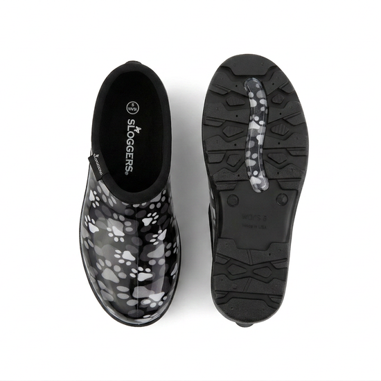 Sloggers Women's Original Garden Shoe in Black-White Paw Print
