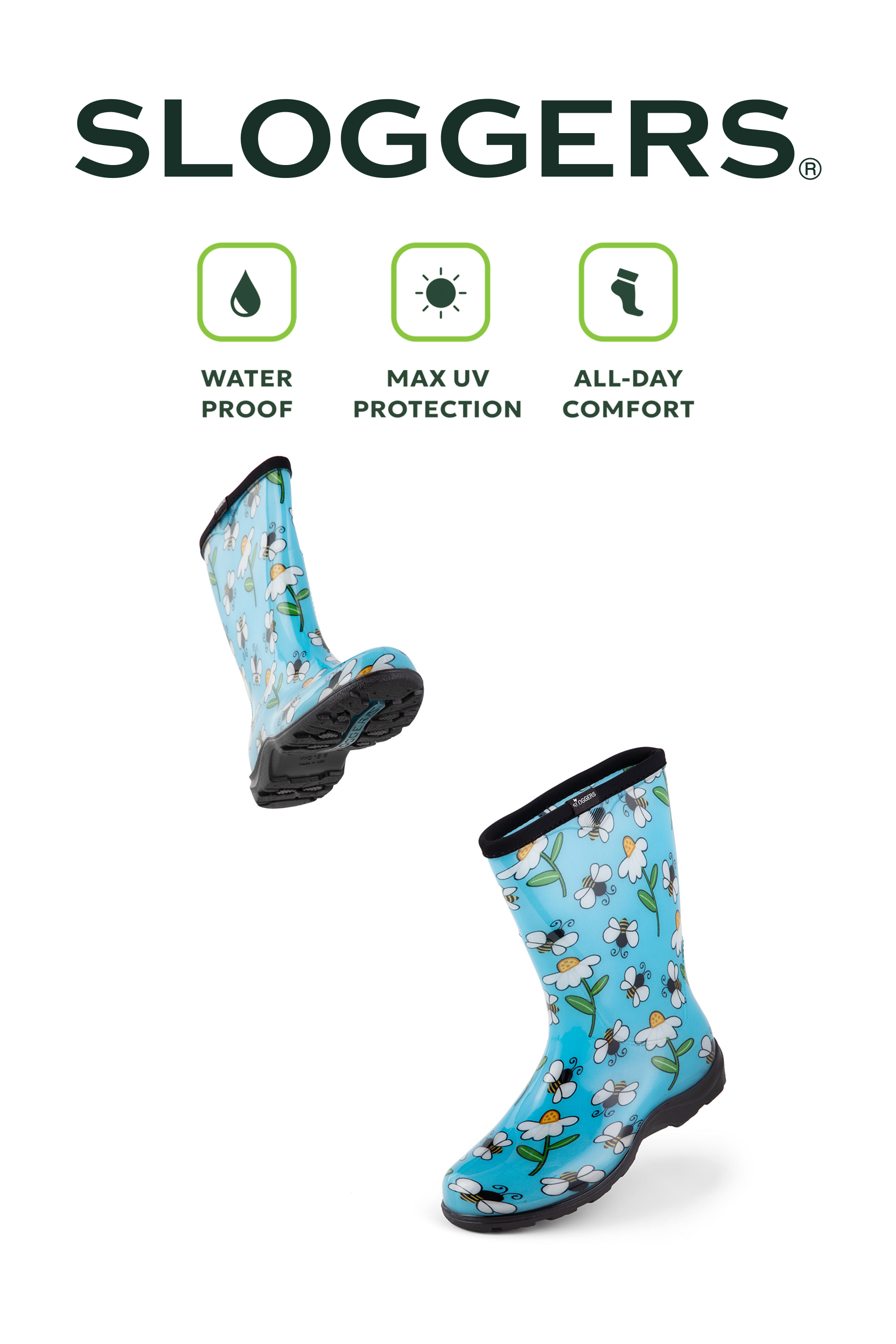 Sloggers Women's Mid-Calf 10" Boot in Bee Blue