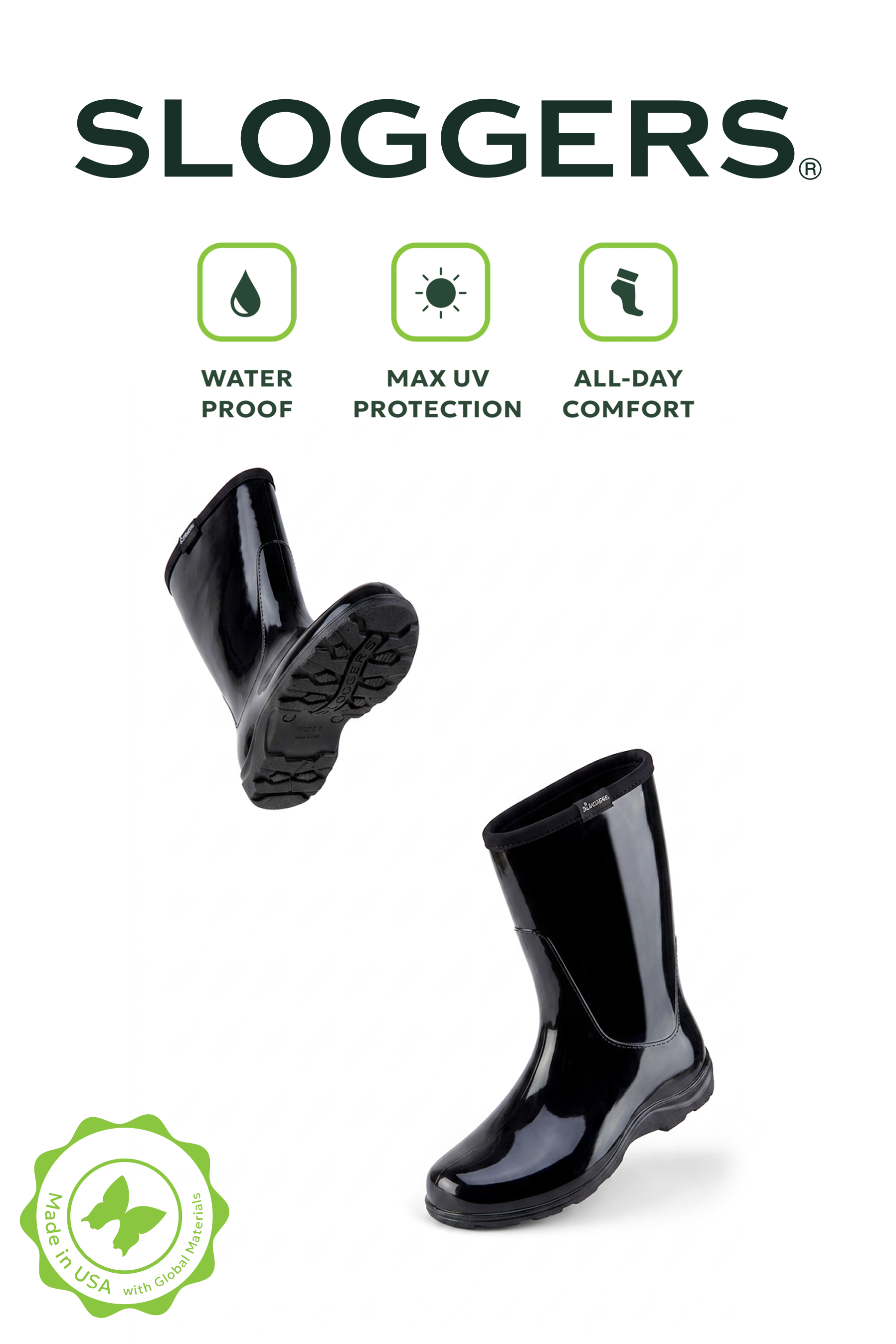 Sloggers Women's Mid-Calf 10" Boot in Classic Black