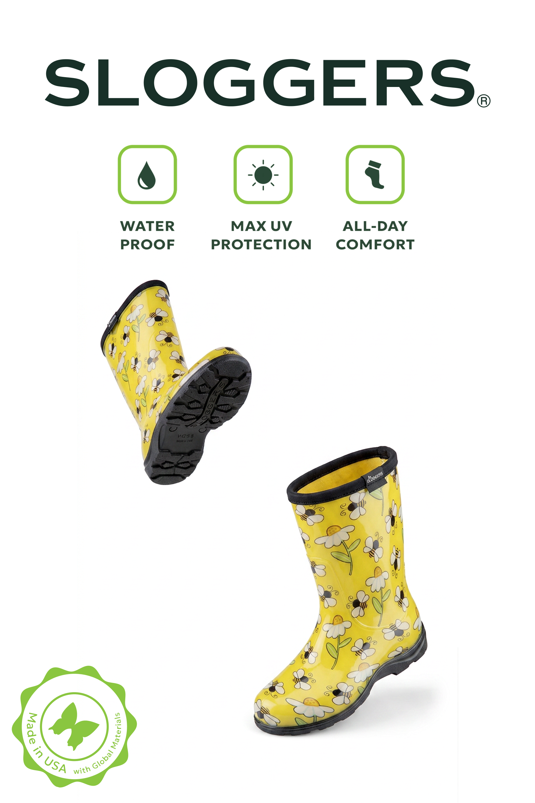 Sloggers Women's Mid-Calf 10" Boot in Bee Yellow