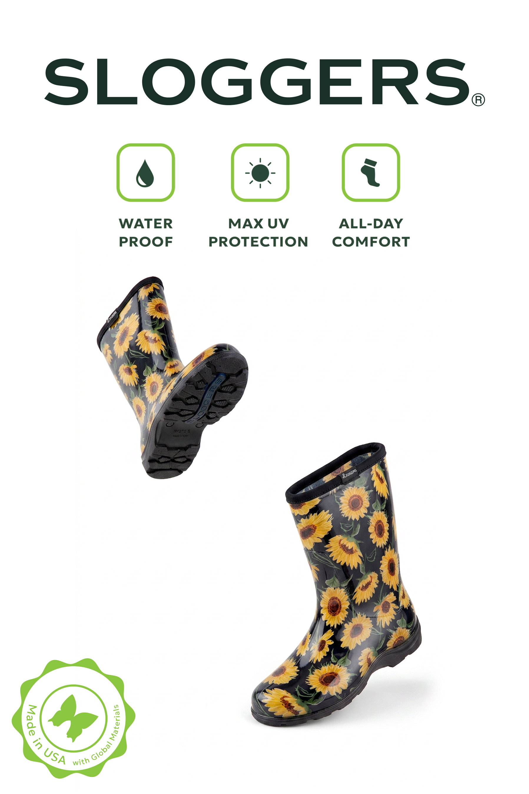 Sloggers Women's Mid-Calf 10" Boot in Sunflower Black