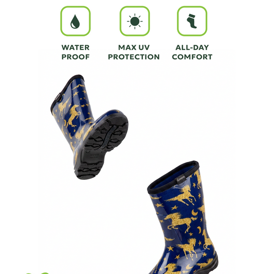 Sloggers Women's Mid-Calf 10" Boot in Horse Stars Blue