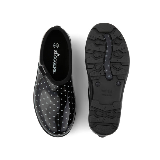 Sloggers Women's Original Garden Shoe in Black-White Polka Dot